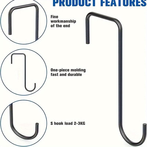 Planet Gates 4pcs 4pcs, Fence Hooks, Heavy Duty Over Door Hooks Stainless Steel Plant Hanger Garden Hanging Brackets Hooks For Indoor Outdoor Plant Hanging, Bird Feeders, Lanterns, Fences (Black)