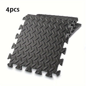 Planet Gates 4pcs Black 4/12pcs Sports Protective Sports Mat EVA Leaf Pattern Floor Mat Yoga Fitness Non-slip Splicing Thickened Shock Absorption Mat, 30*30cm