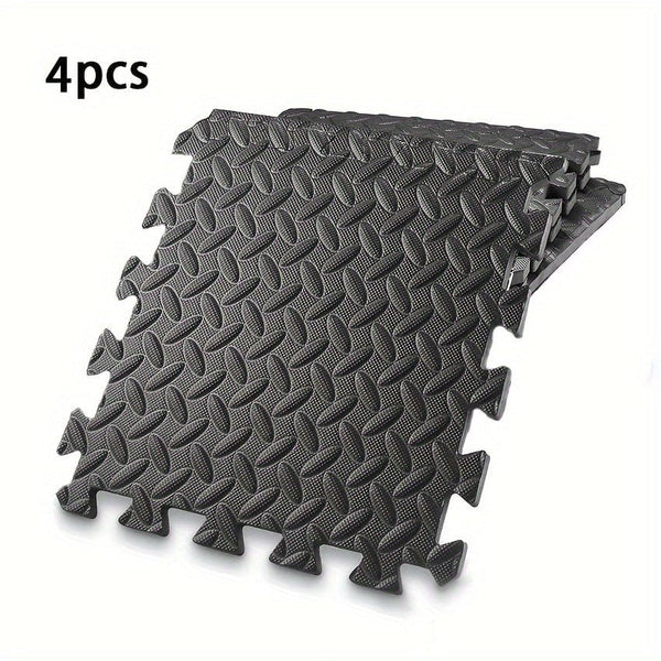 Planet Gates 4pcs Black 4/12pcs Sports Protective Sports Mat EVA Leaf Pattern Floor Mat Yoga Fitness Non-slip Splicing Thickened Shock Absorption Mat, 30*30cm