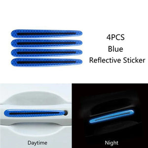 Planet Gates 4pcs blue handle Car Wheel Hub Reflective Stripes Door Handle Safety Warning Sticker Car Rear Warning Tape Automobile Sticker Exterior Accessorie