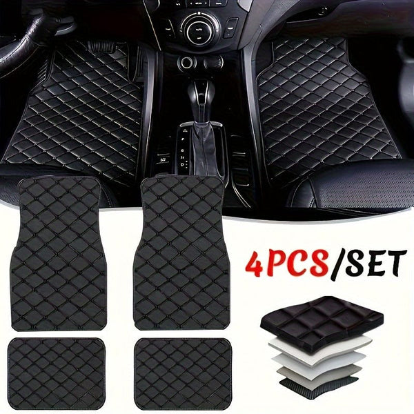 Planet Gates 4pcs Car Floor Mats, Universal Waterproof Front & Rear Seats Floor Mats Full Set, PU Leather Car Floor Mats, Car Interior Accessories