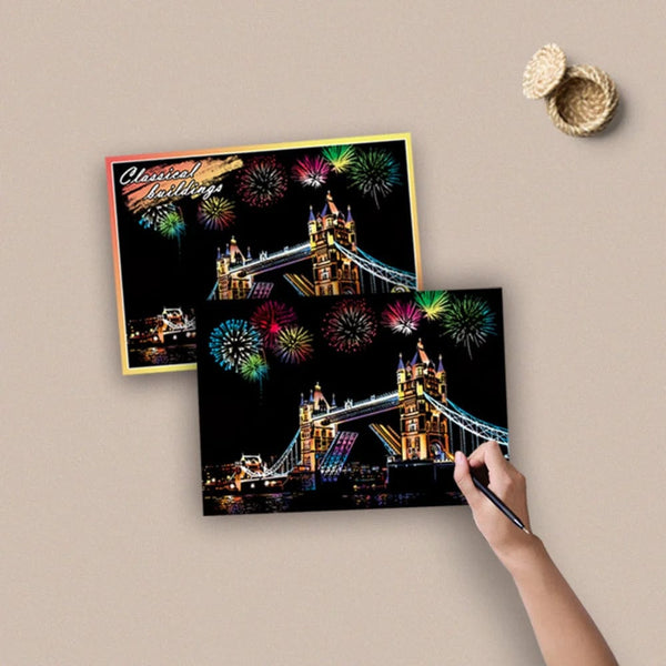 Planet Gates 4Pcs Children DIY Night Scene Art Scratch Painting Toys City Building Landscape Kids Educational Toys Birthday Gift Room Decor