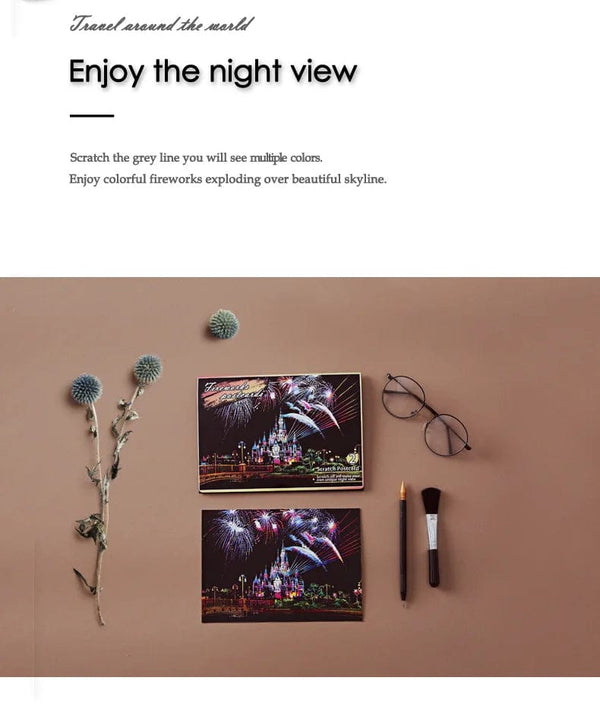 Planet Gates 4Pcs Children DIY Night Scene Art Scratch Painting Toys City Building Landscape Kids Educational Toys Birthday Gift Room Decor