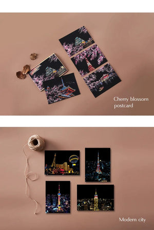 Planet Gates 4Pcs Children DIY Night Scene Art Scratch Painting Toys City Building Landscape Kids Educational Toys Birthday Gift Room Decor