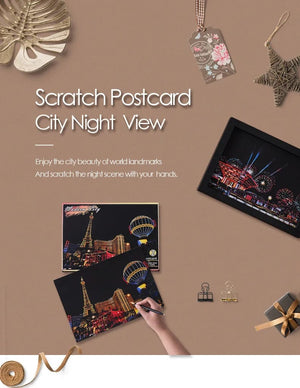 Planet Gates 4Pcs Children DIY Night Scene Art Scratch Painting Toys City Building Landscape Kids Educational Toys Birthday Gift Room Decor