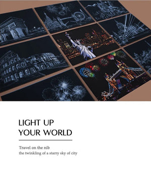 Planet Gates 4Pcs Children DIY Night Scene Art Scratch Painting Toys City Building Landscape Kids Educational Toys Birthday Gift Room Decor