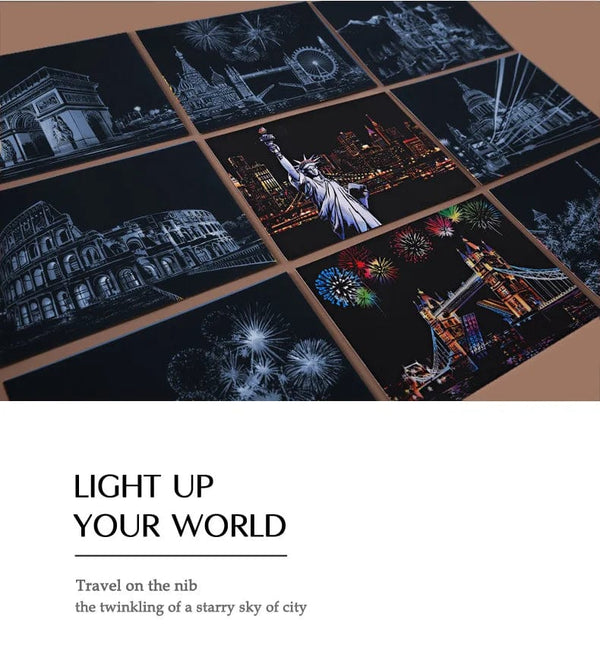 Planet Gates 4Pcs Children DIY Night Scene Art Scratch Painting Toys City Building Landscape Kids Educational Toys Birthday Gift Room Decor