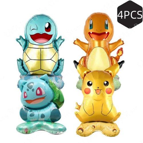 Planet Gates 4PCS / CHINA 4Pcs Standing Pokemon Balloon Cartoon Pikachu Squirtle Bulbasaur figure Foil Ballon Decoration Supplies Kids Birthday Party Gift