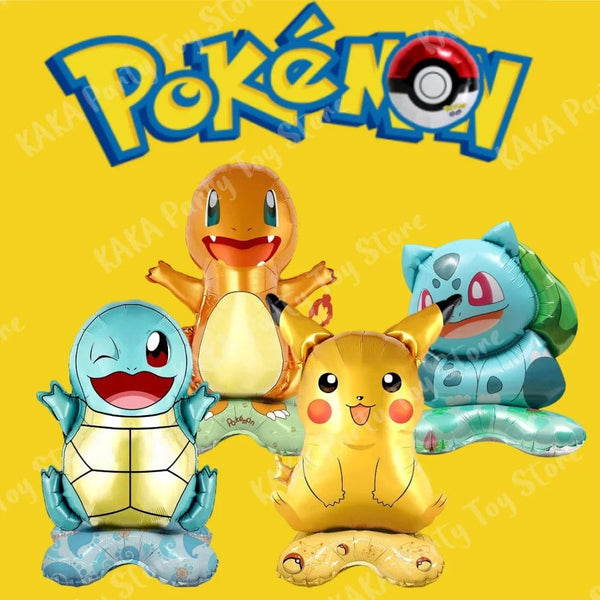 Planet Gates 4PCS / CHINA 4Pcs Standing Pokemon Balloon Cartoon Pikachu Squirtle Bulbasaur figure Foil Ballon Decoration Supplies Kids Birthday Party Gift
