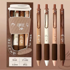 Planet Gates 4pcs Cute Kawaii Coffee Soft Bread Gel Pen Set 0.5mm Black Color Ink For Writing Office School Stationery Supplies