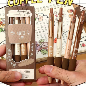 Planet Gates 4pcs Cute Kawaii Coffee Soft Bread Gel Pen Set 0.5mm Black Color Ink For Writing Office School Stationery Supplies
