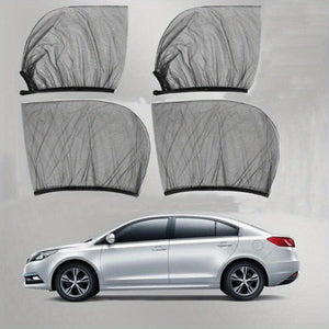 Planet Gates 4pcs-Front & Rear 2pcs/4pcs Car Window Sun Shade, Breathable Mesh Car Side Window Shade Sunshade UV Protection Bug Mosquito Net Universal Fit For Most Cars