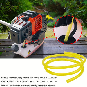 Planet Gates 4pcs Fuel Line Hose Small Engine Tube For For Zama Poulan Weedeater Craftsman  (4 Size/ Each 152.4 Cm) I.D. X O.D. 7.62/81.28cm X 7.62/40.64cm 2.54/20.32cm X 7.62/40.64cm 2.54/20.32cm X 2.54/10.16cm.203.2cm X.3.56
