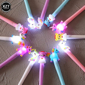Planet Gates 4pcs Gel Pen Unicorn Pen with LED Light Kawai Cute Girl Gel Ink Pen Luminous Pen School Stationery Children's Stationery