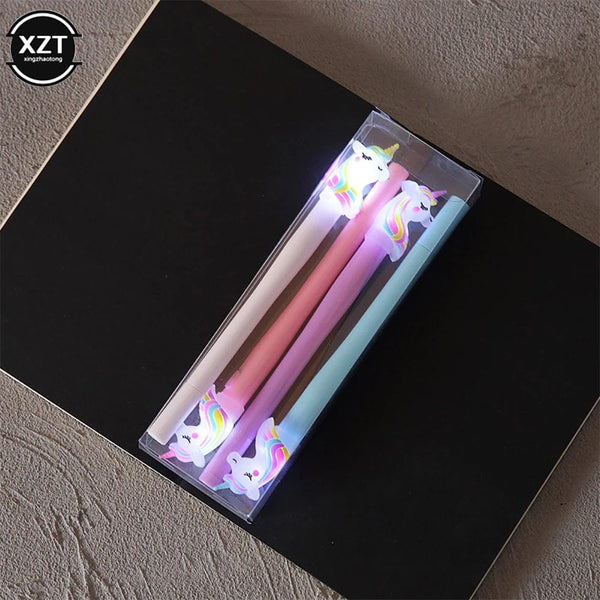 Planet Gates 4pcs Gel Pen Unicorn Pen with LED Light Kawai Cute Girl Gel Ink Pen Luminous Pen School Stationery Children's Stationery