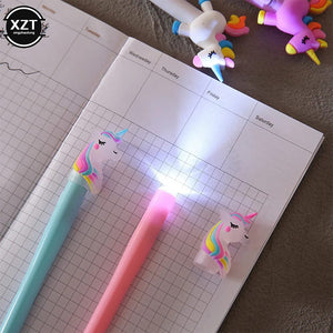 Planet Gates 4pcs Gel Pen Unicorn Pen with LED Light Kawai Cute Girl Gel Ink Pen Luminous Pen School Stationery Children's Stationery