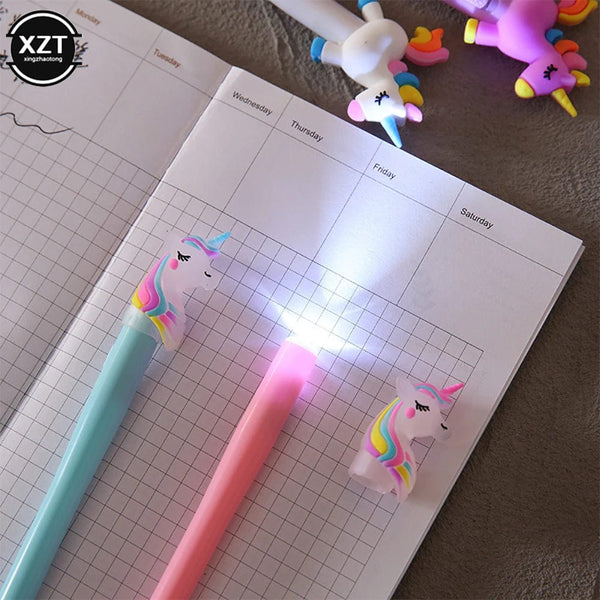 Planet Gates 4pcs Gel Pen Unicorn Pen with LED Light Kawai Cute Girl Gel Ink Pen Luminous Pen School Stationery Children's Stationery