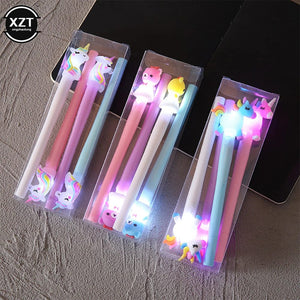Planet Gates 4pcs Gel Pen Unicorn Pen with LED Light Kawai Cute Girl Gel Ink Pen Luminous Pen School Stationery Children's Stationery