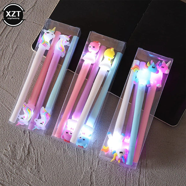 Planet Gates 4pcs Gel Pen Unicorn Pen with LED Light Kawai Cute Girl Gel Ink Pen Luminous Pen School Stationery Children's Stationery