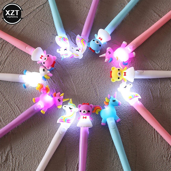 Planet Gates 4pcs Gel Pen Unicorn Pen with LED Light Kawai Cute Girl Gel Ink Pen Luminous Pen School Stationery Children's Stationery
