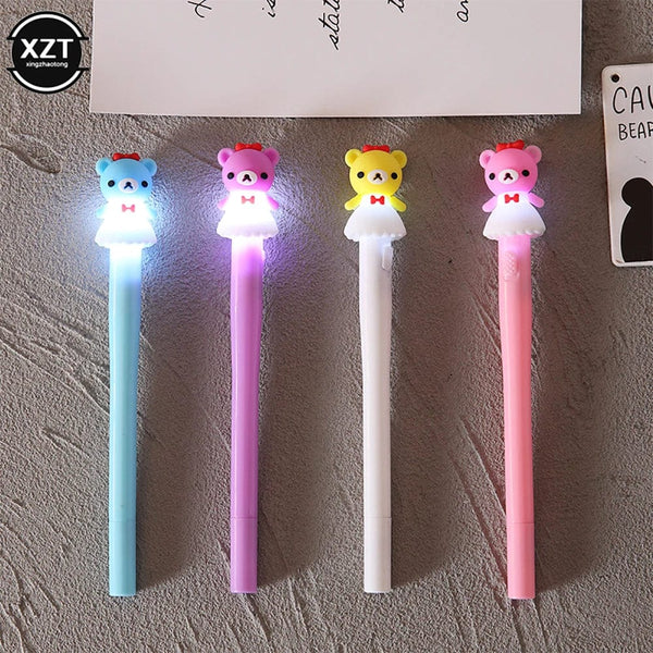 Planet Gates 4pcs Gel Pen Unicorn Pen with LED Light Kawai Cute Girl Gel Ink Pen Luminous Pen School Stationery Children's Stationery