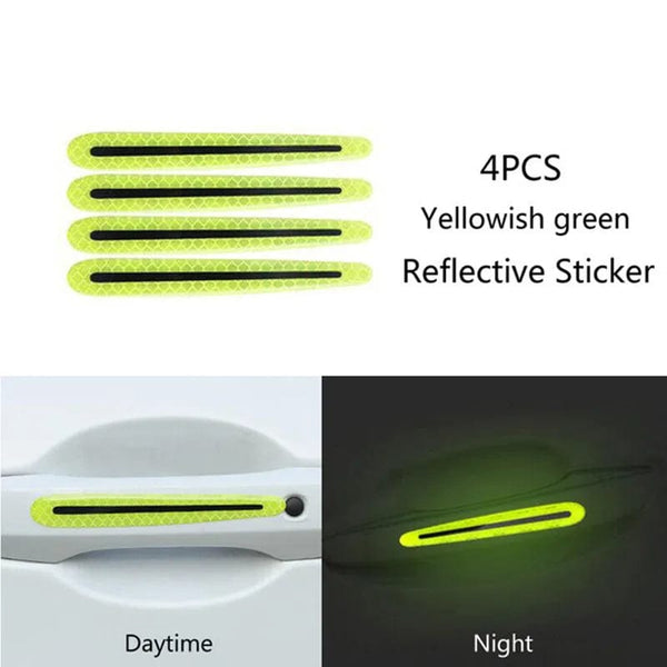 Planet Gates 4pcs green handle Car Wheel Hub Reflective Stripes Door Handle Safety Warning Sticker Car Rear Warning Tape Automobile Sticker Exterior Accessorie
