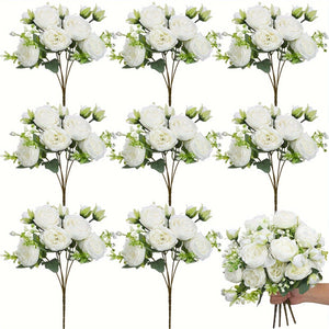 Planet Gates 4pcs High-End Artificial Peony Flower Arrangement 4pcs White Simulation Flowers for Home Desktop Hotel Wedding Table Centerpieces Fake Plastic Decorations for St Patrick's Day and Easter Aesthetic Room Décor