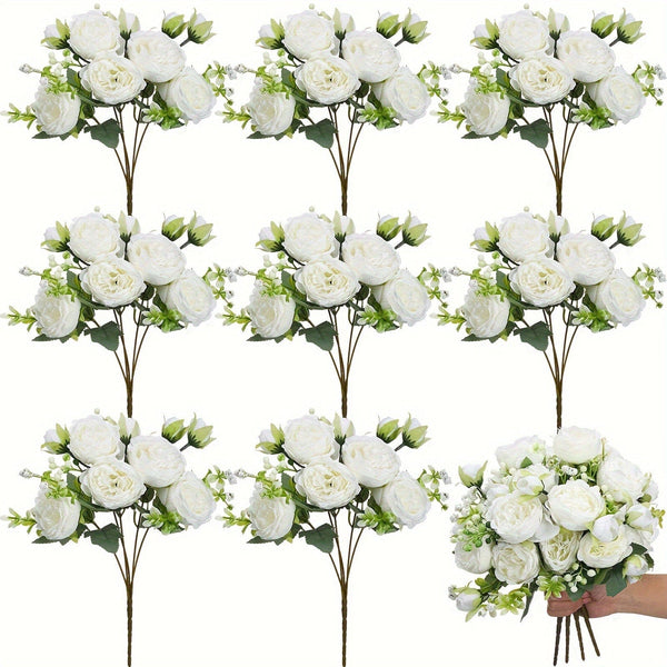 Planet Gates 4pcs High-End Artificial Peony Flower Arrangement 4pcs White Simulation Flowers for Home Desktop Hotel Wedding Table Centerpieces Fake Plastic Decorations for St Patrick's Day and Easter Aesthetic Room Décor