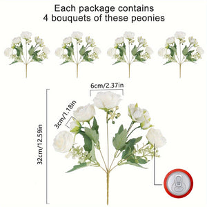 Planet Gates 4pcs High-End Artificial Peony Flower Arrangement 4pcs White Simulation Flowers for Home Desktop Hotel Wedding Table Centerpieces Fake Plastic Decorations for St Patrick's Day and Easter Aesthetic Room Décor