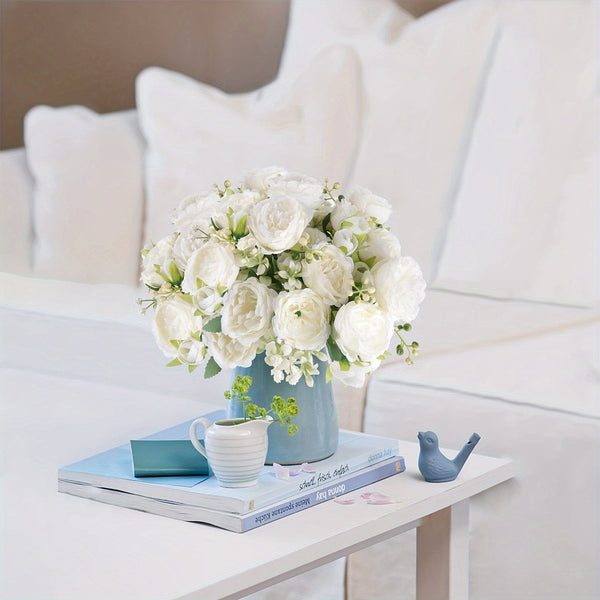 Planet Gates 4pcs High-End Artificial Peony Flower Arrangement 4pcs White Simulation Flowers for Home Desktop Hotel Wedding Table Centerpieces Fake Plastic Decorations for St Patrick's Day and Easter Aesthetic Room Décor