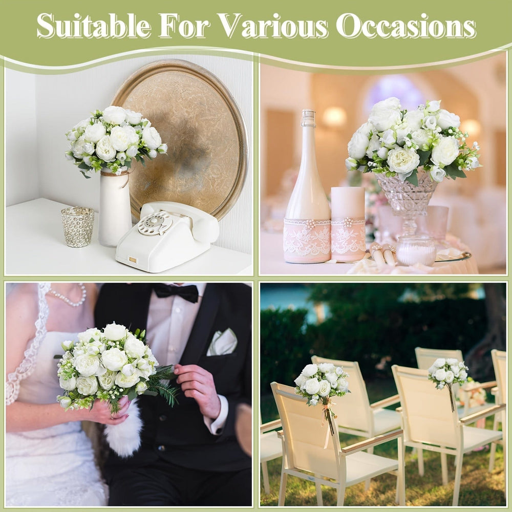 Planet Gates 4pcs High-End Artificial Peony Flower Arrangement 4pcs White Simulation Flowers for Home Desktop Hotel Wedding Table Centerpieces Fake Plastic Decorations for St Patrick's Day and Easter Aesthetic Room Décor