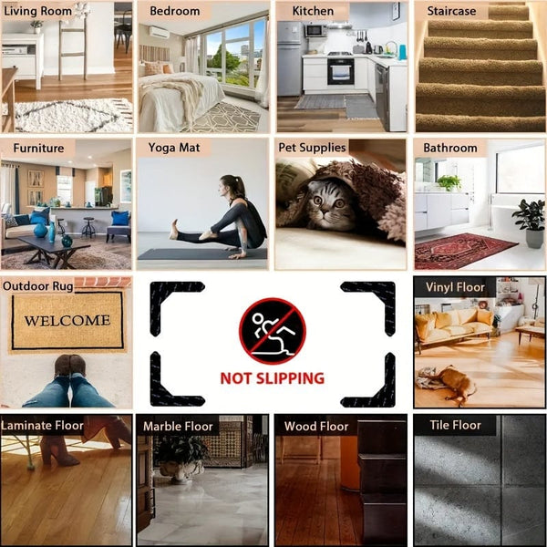 Planet Gates 4pcs High-quality Anti Slip And Anti Drilling Carpet Stickers Are Suitable For Living Room, Dining Room, Bathroom Carpets, Ceramic Tiles, And Wooden Floor Areas To Prevent Carpet Movement And Rolling. Novelty Item! !!!