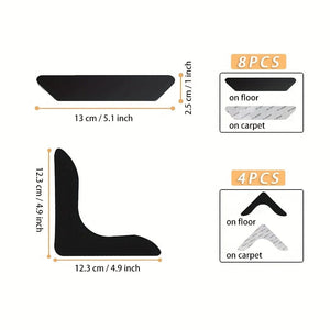 Planet Gates 4pcs L-shapes + 8pcs Trapezoid 12pcs Area Rug With Tape, Non Slip Reusable Rug Pad, Washable Rug Tape For Hardwood Floors, Tile Floors, Home Decor, Room Decor