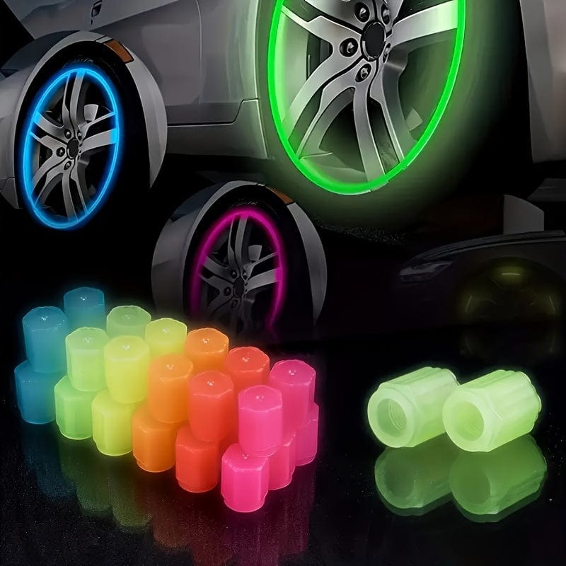 Planet Gates 4pcs Luminous Valve Stem Caps, Universal Car Fluorescent Car Tire Valve Caps, Luminous Bicycle Tire Valve Stem Caps, Decorative Car Accessories