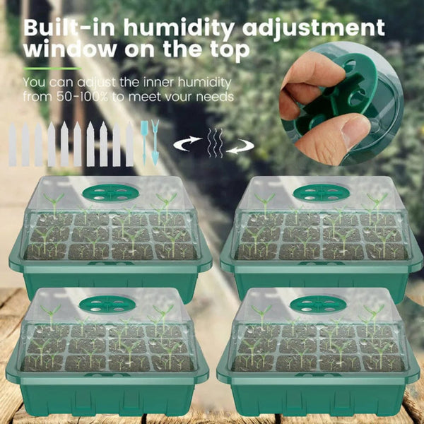 Planet Gates 4Pcs Mini Greenhouse 12 Compartments Indoor Greenhouse Propagation Greenhouse Nursery Box With Air Vent