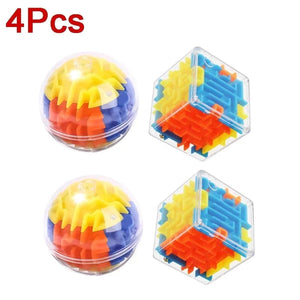 Planet Gates 4Pcs Mixed 3D Maze Magic Cube Six-sided Transparent Puzzle Speed Cube Rolling Ball Magic Cubes Maze Toys For Children Stress Reliever Toys
