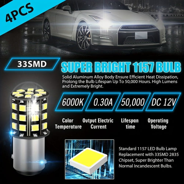 Planet Gates 4Pcs NEW 4PCS 1157 33 SMD White Car Led Brake Lights Turn Signal Lamp Tail Lamps Auto Parking Rear Reverse LED Bulbs