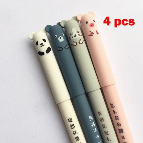 Planet Gates 4pcs pen / black 4 Pcs/Set Kawaii Pig Bear Cat Mouse Erasable Gel Pen School Office Supplies Stationery Gift 0.35mm Blue Black Ink