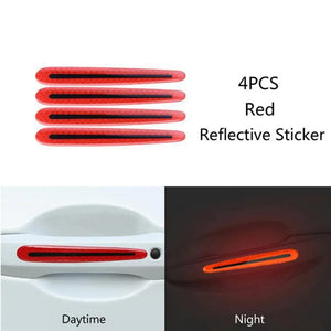 Planet Gates 4pcs red handle Car Wheel Hub Reflective Stripes Door Handle Safety Warning Sticker Car Rear Warning Tape Automobile Sticker Exterior Accessorie