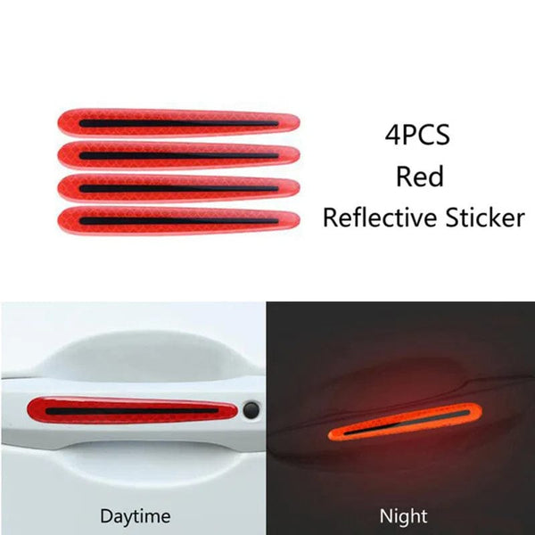 Planet Gates 4pcs red handle Car Wheel Hub Reflective Stripes Door Handle Safety Warning Sticker Car Rear Warning Tape Automobile Sticker Exterior Accessorie
