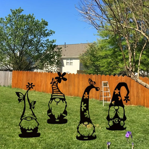 Planet Gates 4pcs Set 4pcs Creative Steel Garden Gnomes Statue With Spike Perfect For Decorating Your Garden, Yard, Outdoor Patio & Lawn!