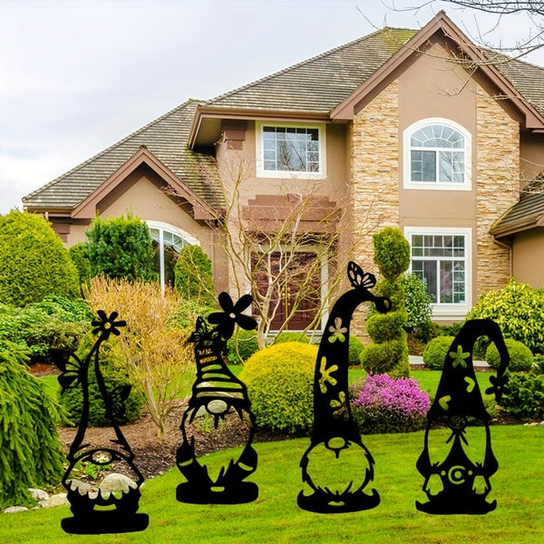 Planet Gates 4pcs Set 4pcs Creative Steel Garden Gnomes Statue With Spike Perfect For Decorating Your Garden, Yard, Outdoor Patio & Lawn!