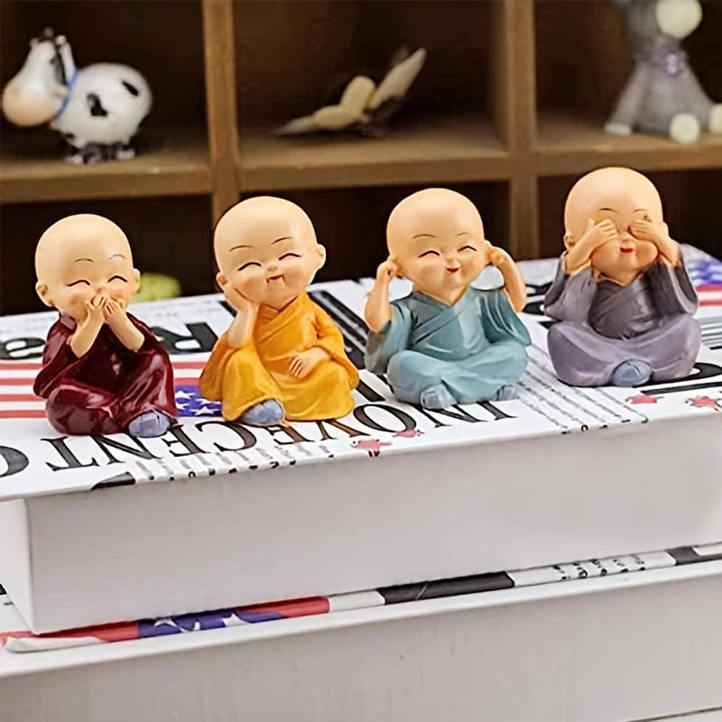 Planet Gates 4pcs/set A Set Of 4 Colorful Boxed Buddha Statues And Monk Statues, Car Accessories, Creative And Practical Gifts, Desks, Bedrooms, Office Lamp Decorations