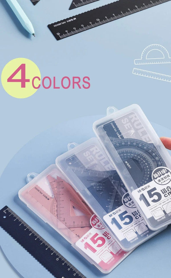 Planet Gates 4Pcs/Set M&G Aluminium Ruler Set Maths Drawing Metal Ruler  Stationery Rulers Mathematical for School