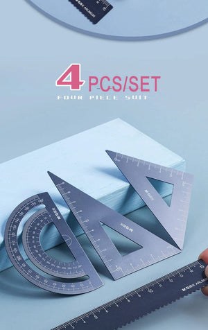 Planet Gates 4Pcs/Set M&G Aluminium Ruler Set Maths Drawing Metal Ruler  Stationery Rulers Mathematical for School