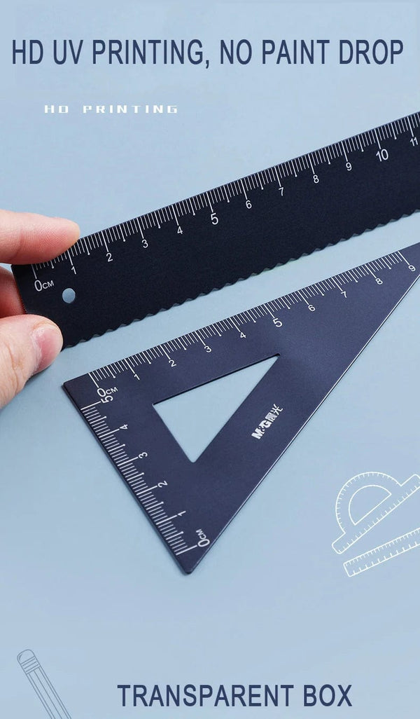 Planet Gates 4Pcs/Set M&G Aluminium Ruler Set Maths Drawing Metal Ruler  Stationery Rulers Mathematical for School