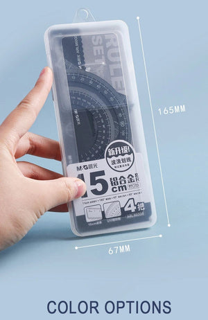 Planet Gates 4Pcs/Set M&G Aluminium Ruler Set Maths Drawing Metal Ruler  Stationery Rulers Mathematical for School