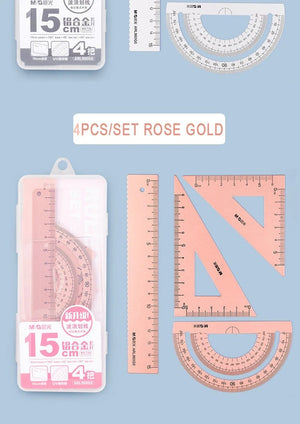 Planet Gates 4Pcs/Set M&G Aluminium Ruler Set Maths Drawing Metal Ruler  Stationery Rulers Mathematical for School
