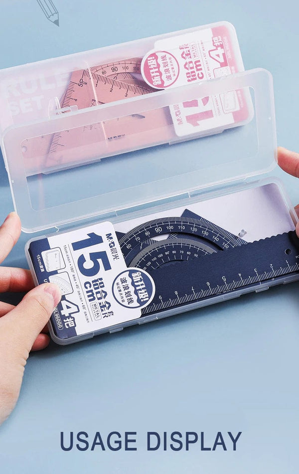 Planet Gates 4Pcs/Set M&G Aluminium Ruler Set Maths Drawing Metal Ruler  Stationery Rulers Mathematical for School