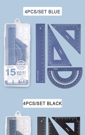 Planet Gates 4Pcs/Set M&G Aluminium Ruler Set Maths Drawing Metal Ruler  Stationery Rulers Mathematical for School